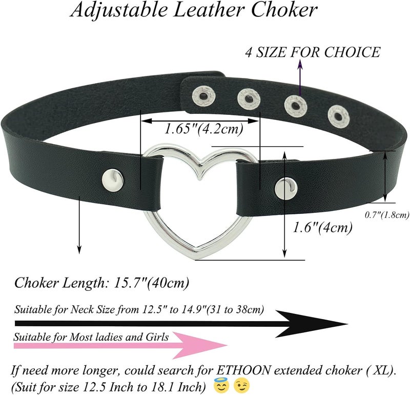 ETHOON Love Heart Adjustable Leather Choker Punk PU Necklace Goth Choker Soft Collar Chain for Women - Image 3